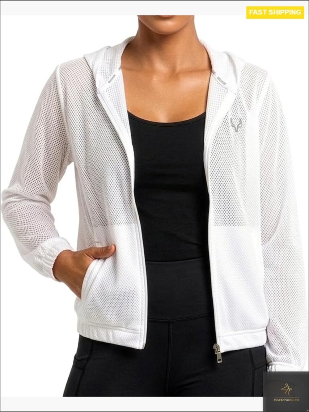 Mesh Full Zip Hoodie Athletic Jacket Gym Yoga Running Fitted Waist Lightweight